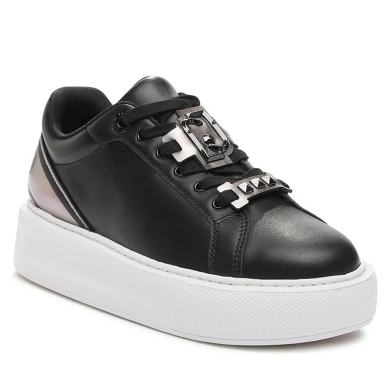 Scarpe Donna LIU JO Kylie 25 Sneakers in Pelle Nera con Maxi Logo Gioiello