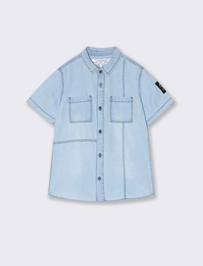 Camicia in denim mezza manica da bambino - Denim chiaro
