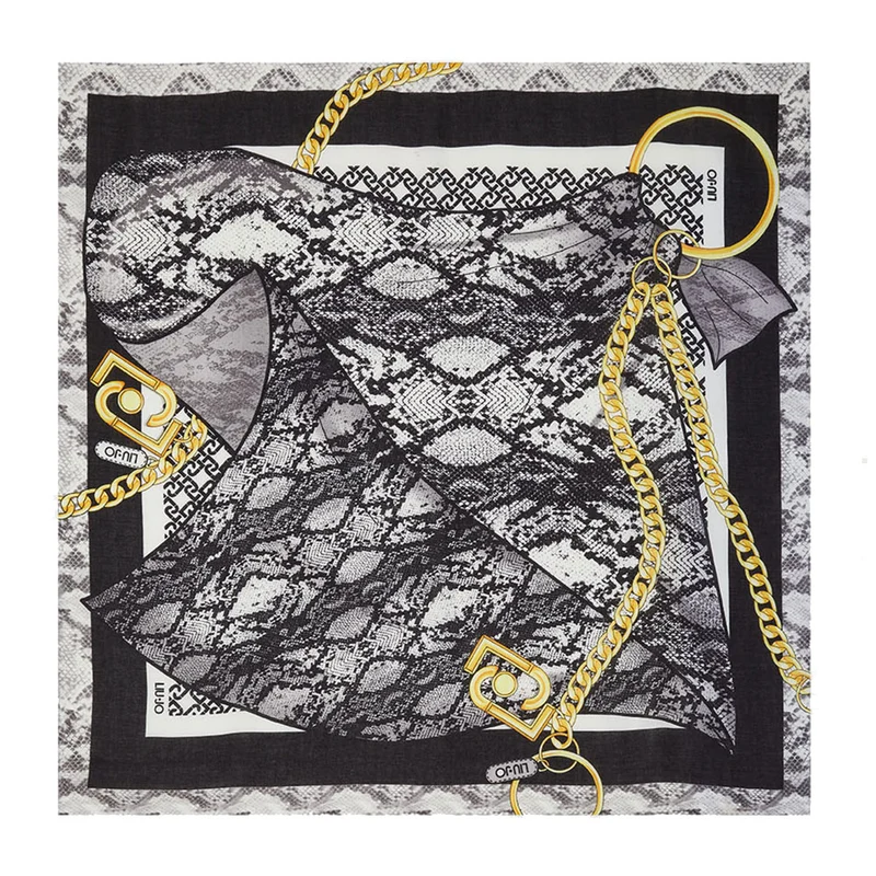 Foulard Donna 120 x 120 cm LIU JO in Tessuto stampa Grafica Pitonata con Logo a Catena Nero