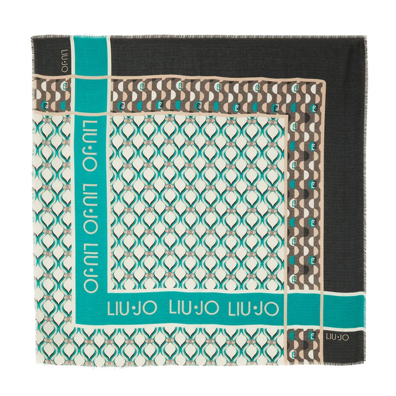Foulard Donna 120 x 120 cm LIU JO in Tessuto stampa Geometrica con Logo color Petrolio