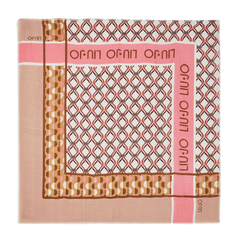 Foulard Donna 120 x 120 cm LIU JO in Tessuto stampa Geometrica con Logo colore Soft Peach