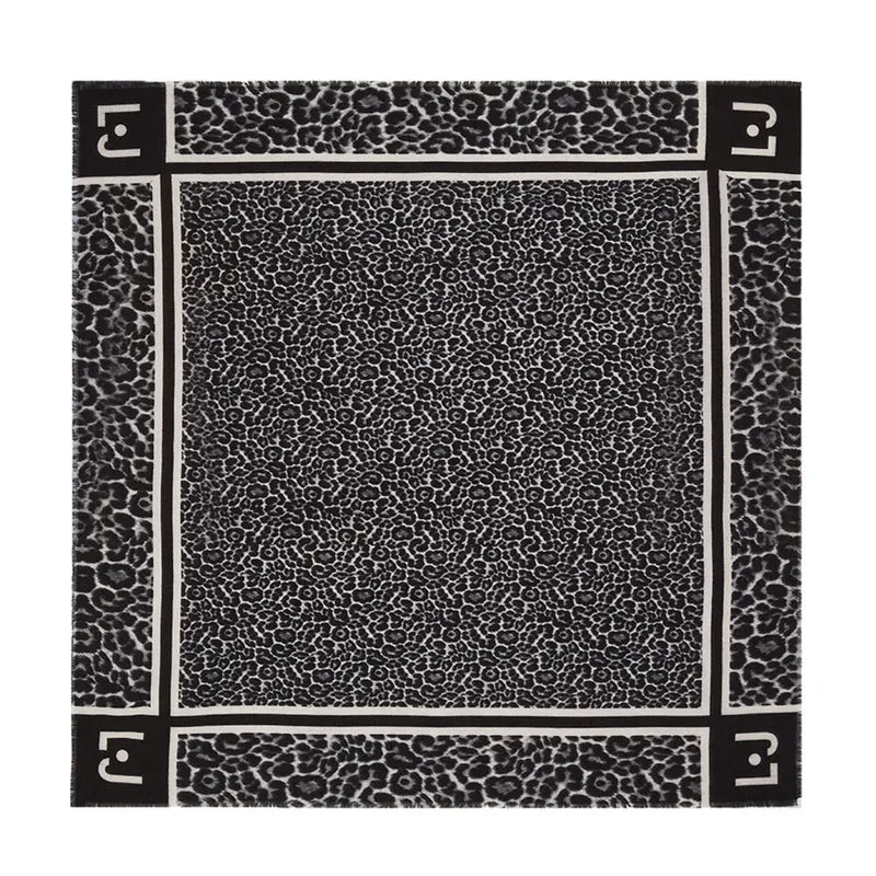 Foulard Donna 120 x 120 cm LIU JO in Tessuto stampa Animalier con Logo Nero