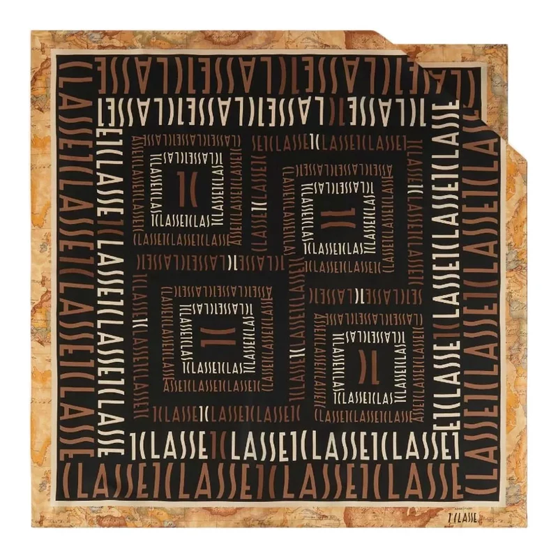 Foulard in Seta 90 x 90 cm 1A Classe Alviero Martini linea Geo Logomania Nero F062