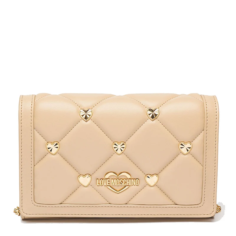 Clutch Donna con Tracolla LOVE MOSCHINO linea Jewel Hearts color Crema con Borchie Oro