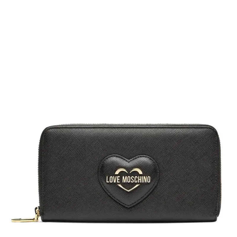 Portafoglio Donna Zip Around LOVE MOSCHINO stampa Saffiano Nera