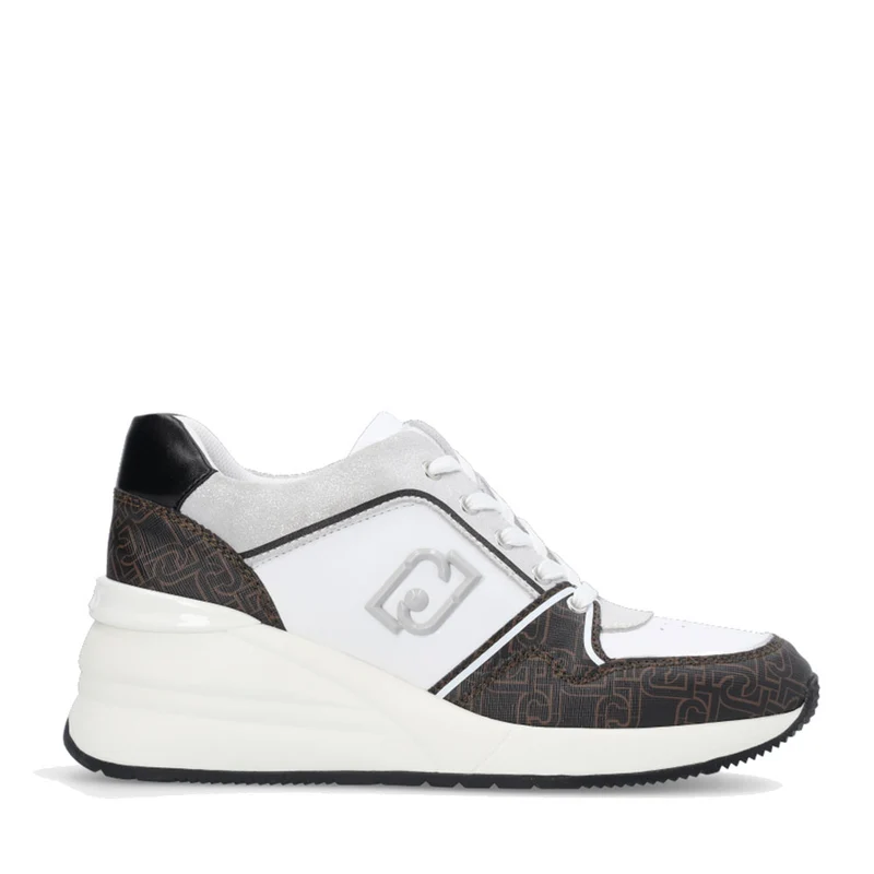 Scarpe Donna LIU JO Sneakers Alyssa 10 in Pelle Bianca Suede Glitterato e Inserti Monogram