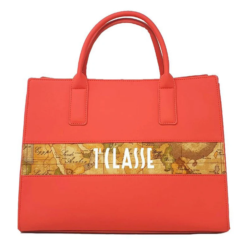 Borsa Donna a Mano 1A Classe Alviero Martini linea Geo Party in Tessuto Gommato Corallo e Geo Classic GT10