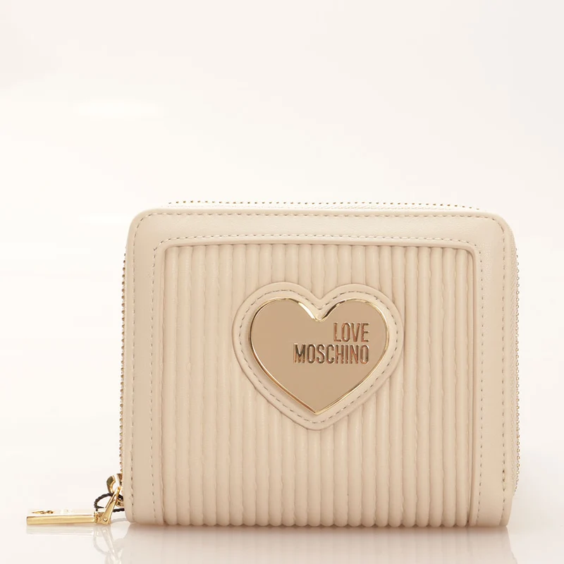 Portafoglio Donna Piccolo Zip Around LOVE MOSCHINO linea Pleated Avorio