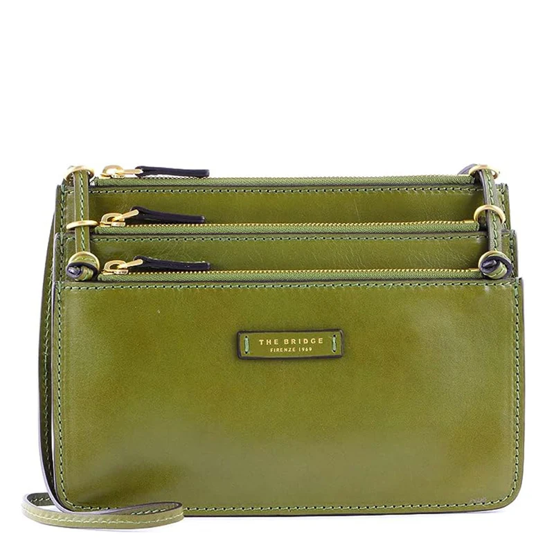 Borsa Donna a Tracolla Tre Scomparti THE BRIDGE linea Rustici in Pelle Verde Fico