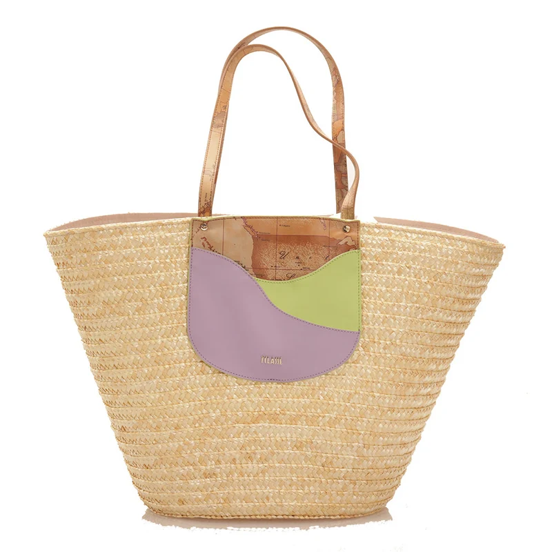 Borsa Mare 1A Classe Alviero Martini in Paglia con Dettagli Lilla GV49