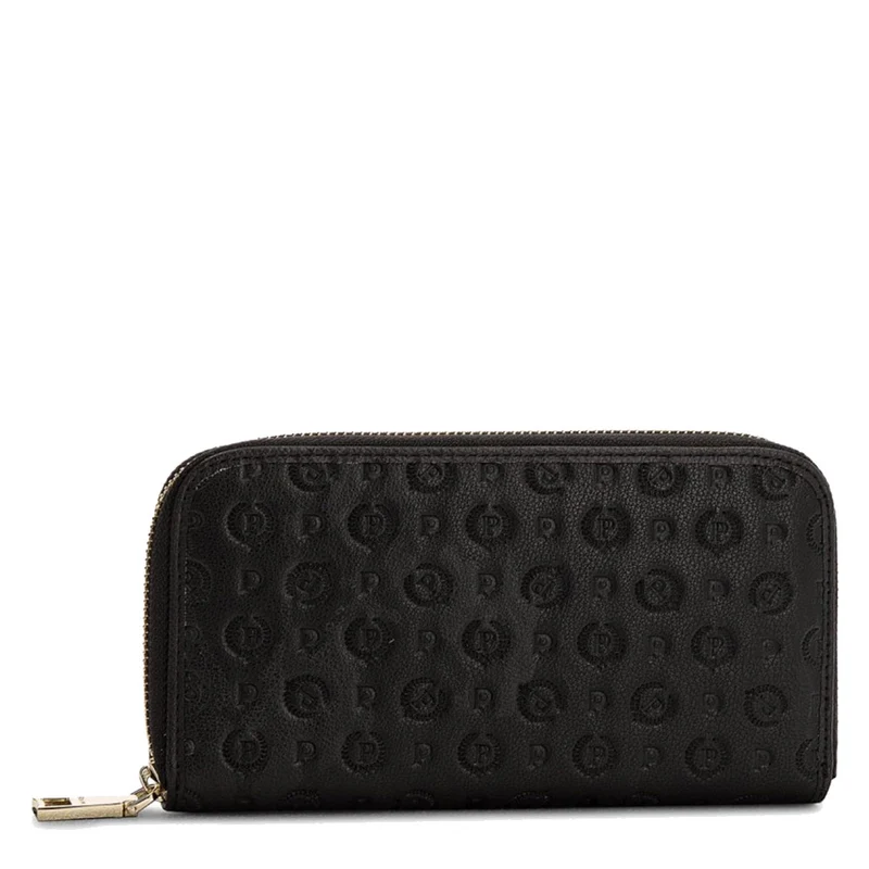 Portafoglio Donna Zip Around POLLINI Linea Heritage Embossed Nero