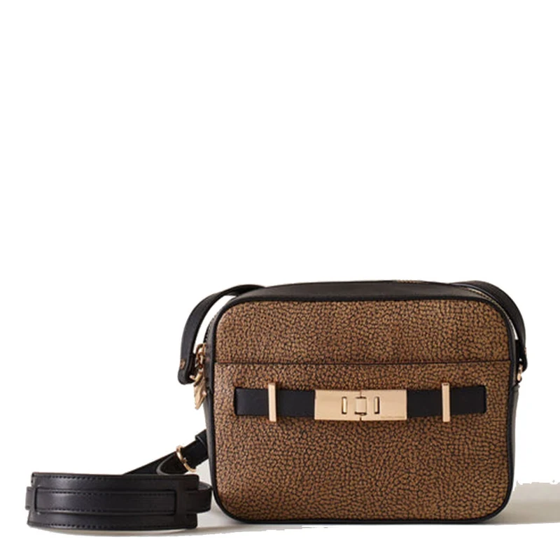Borsa Donna Camera Case BORBONESE linea Out Of Office in Tela Rivestita OP Naturale e Pelle Nera