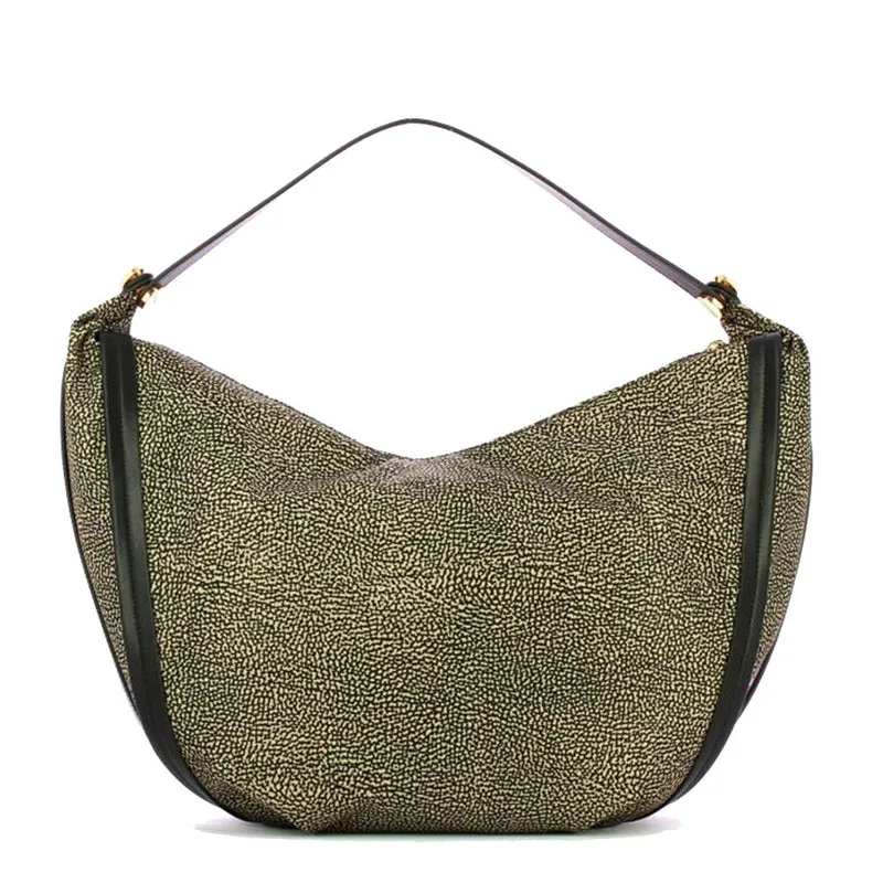 Borsa Donna Hobo Bag BORBONESE linea New Orbit Large in Nylon Jet OP Naturale e Nero