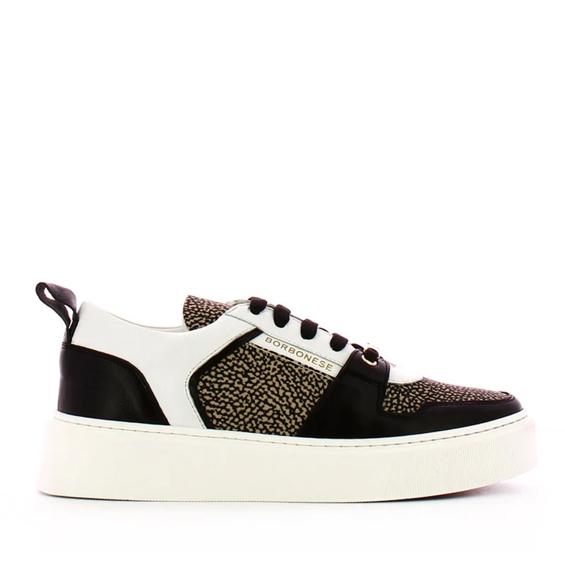 Scarpe Donna BORBONESE Sneakers in Pelle Nera e Nylon OP Naturale