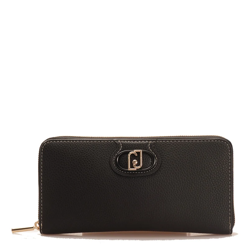Portafoglio Donna Maxi Zip Around LIU JO Ecosostenibile Nero con Cuciture in Contrasto