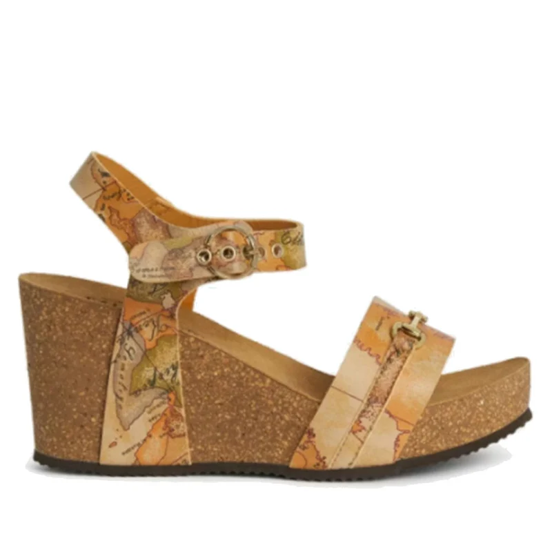 Scarpe Donna 1A Classe Alviero Martini Sandali con Zeppa stampa Geo Classic 0522