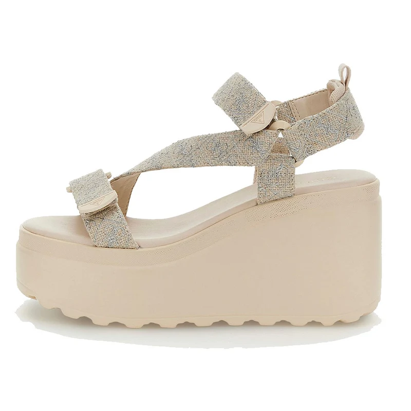 Sandali Donna con Zeppa GUESS linea Ocilia Colore Beige - Silver