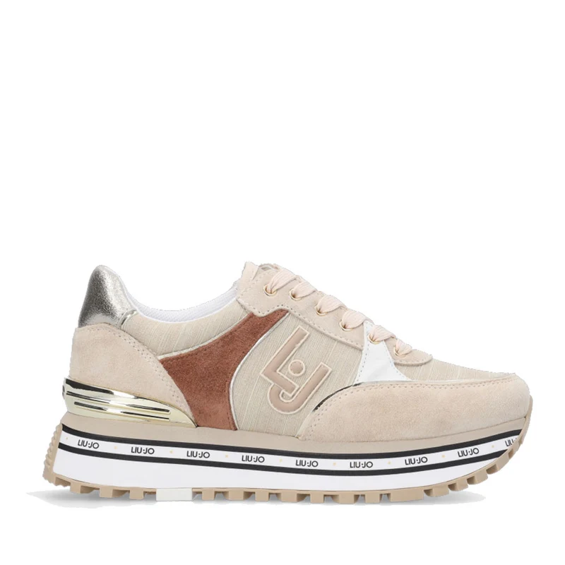 Scarpe Donna LIU JO Sneakers Platform Maxi Wonder 20 in Suede e Tessuto Sparkling Sabbia