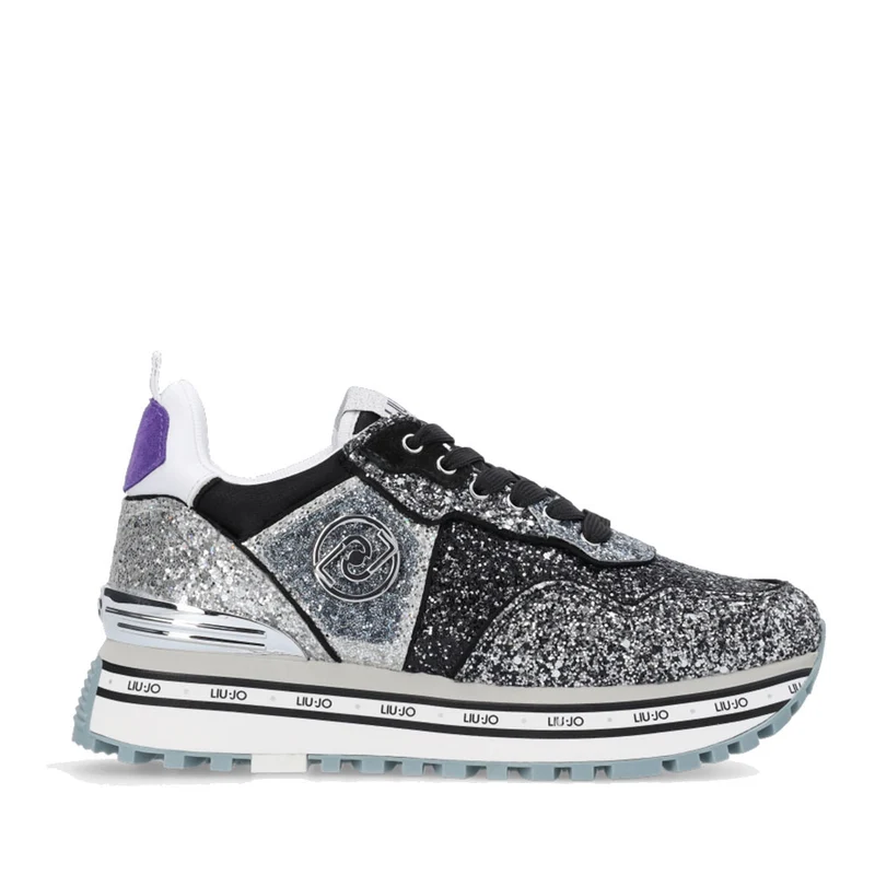 Scarpe Donna LIU JO Sneakers Platform Maxi Wonder 24 Glitter All Over Silver