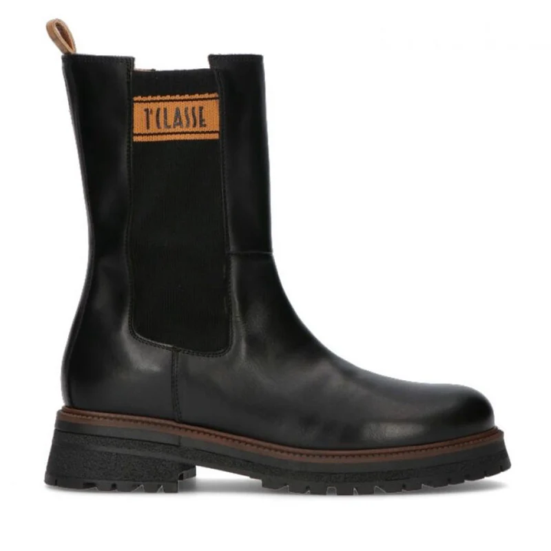 Scarpe Donna 1A Classe Alviero Martini Stivaletti in Pelle Nera con Inserto Elastico 1384
