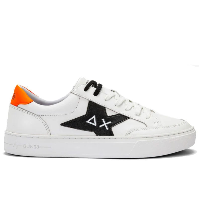 Scarpe Uomo SUN 68 Sneakers Linea Skate Colore Bianco - Arancio Fluo