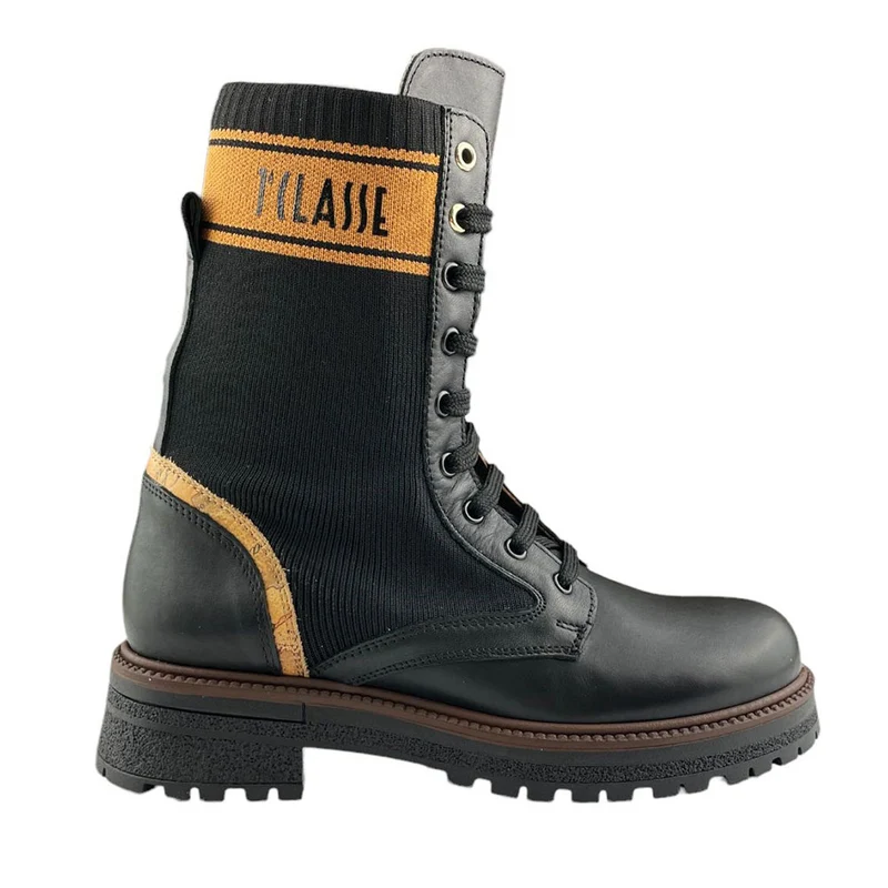 Scarpe Donna 1A Classe Alviero Martini Anfibi in Pelle Nera con Inserti a Calzino 1383