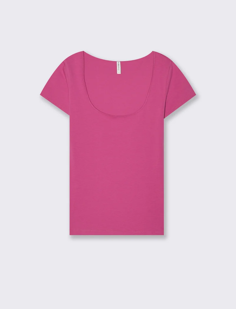 T-Shirt Basic con Scollo Quadrato - Fuxia azalea