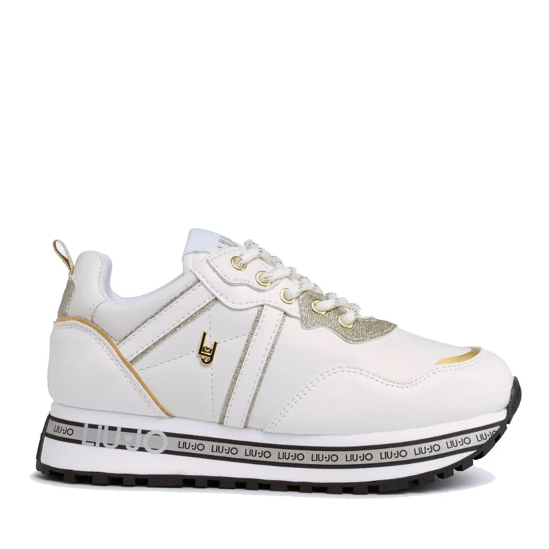 Scarpe Donna LIU JO Sneakers Platform Wonder 259 in Pelle Bianca con Inserti Glitter
