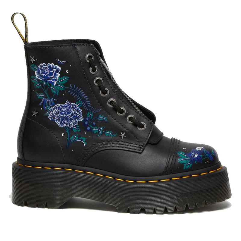 Scarpe Donna DR. MARTENS Stivali Platform linea Sinclair in Pelle Nera con Mystic Floral