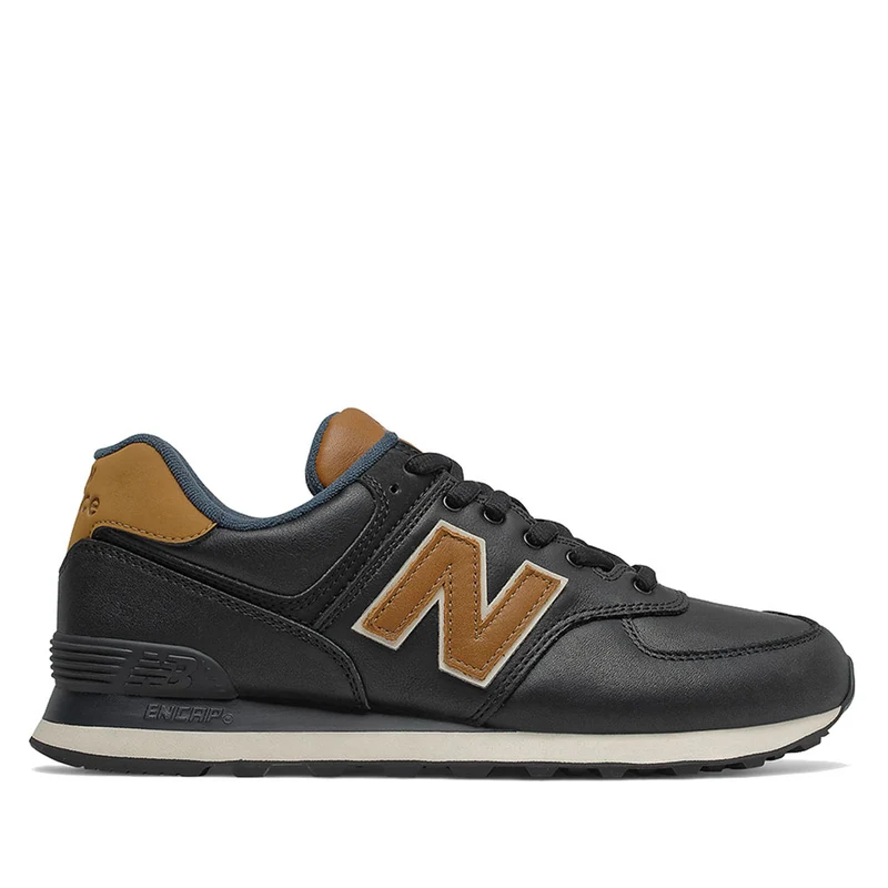 Scarpe Uomo NEW BALANCE Sneakers 574 in Pelle Premium colore Black e Brown