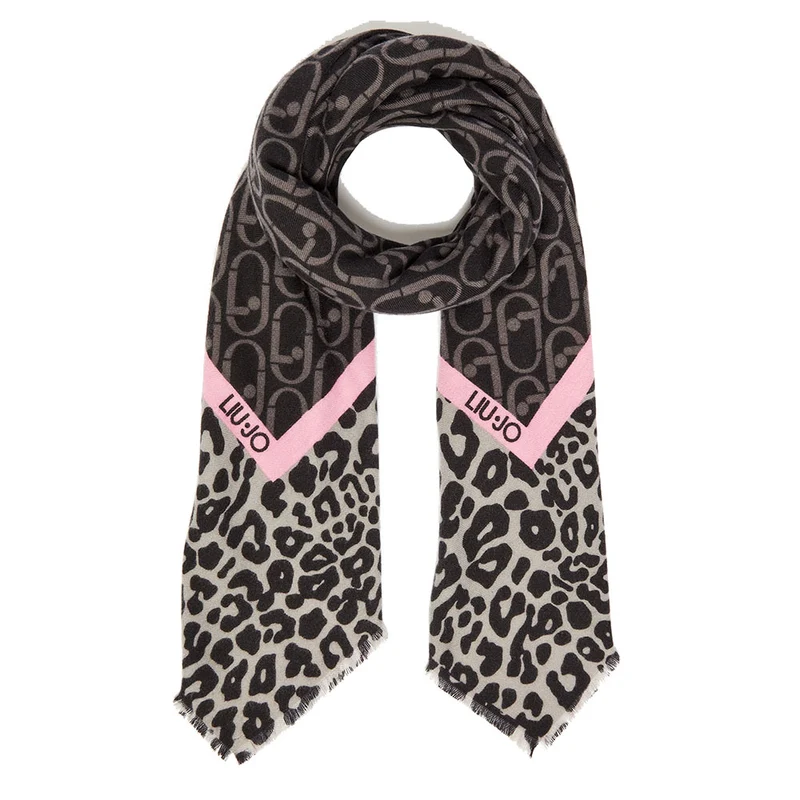 Foulard Donna LIU JO in Tessuto stampa Animalier con Logo colore Nero