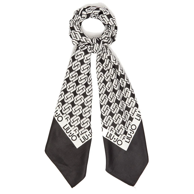 Foulard Donna LIU JO in Tessuto Ecosostenibile con Logo Monogram All Over Nero