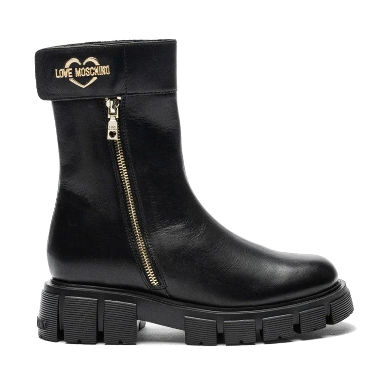 Scarpe Donna LOVE MOSCHINO Stivali in Pelle Nera linea Gold Metal