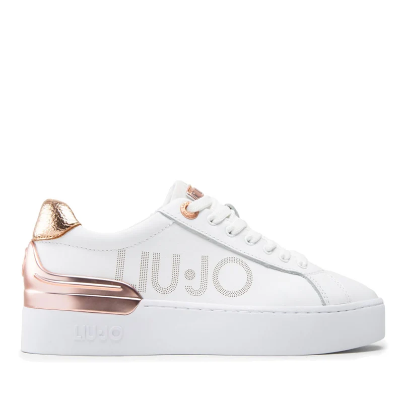 Scarpe Donna LIU JO Sneakers Silvia 65 in Pelle Bianca e Rose Gold