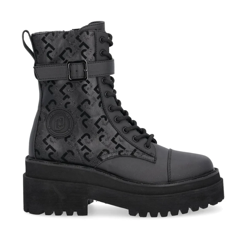 Scarpe Donna LIU JO Anfibi Platform Purple 17 Neri con Inserti Monogram