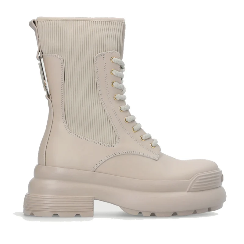 Scarpe Donna LIU JO Anfibi Platform Amy 06 in Pelle con Inserto Plissettai color Taupe