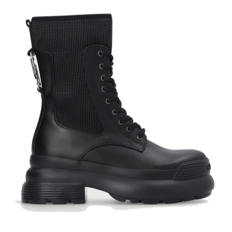 Scarpe Donna LIU JO Anfibi Platform Amy 06 in Pelle con Inserto Plissettai colore Nero