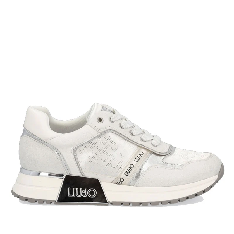 Scarpe Donna LIU JO linea Kiss 03 Sneakers con Inserti in Raso e Logo Stampato colore Bianco