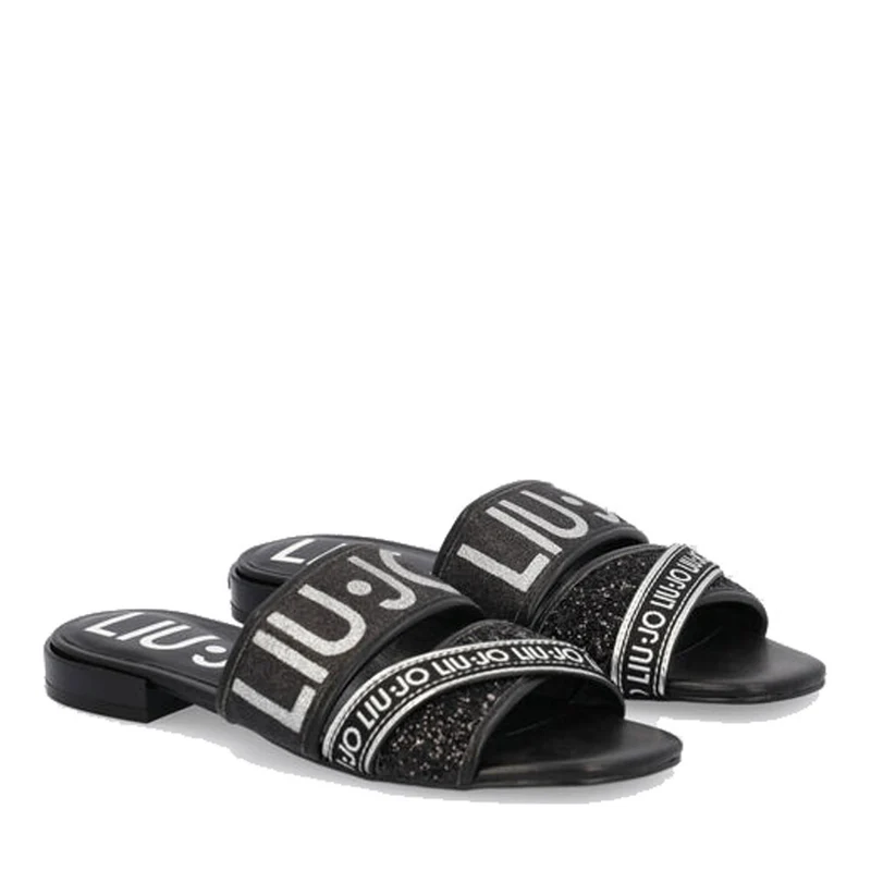 Scarpe Donna LIU JO Sandali Flat colore Nero con Glitter e Logo