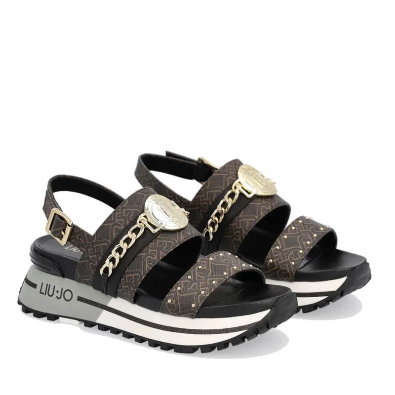 Scarpe Donna LIU JO Sandali Platform con Catena Gioiello stampa Monogram colore Brown
