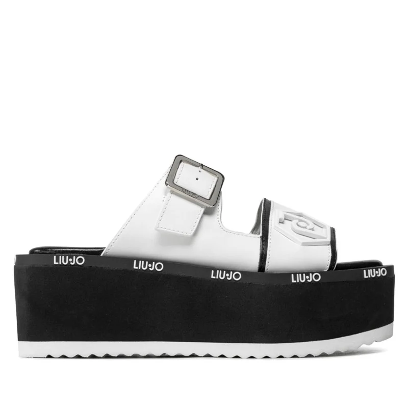 Scarpe Donna LIU JO Sandali Platform con Fibbie in Pelle Bianca con Logo