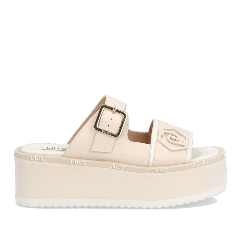 Scarpe Donna LIU JO Sandali Platform con Fibbie in Pelle Nude con Logo