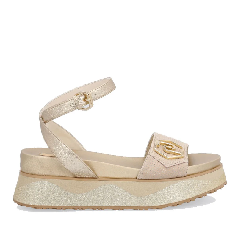 Scarpe Donna LIU JO Sandali Platform in Pelle effetto Laminato colore Light Gold