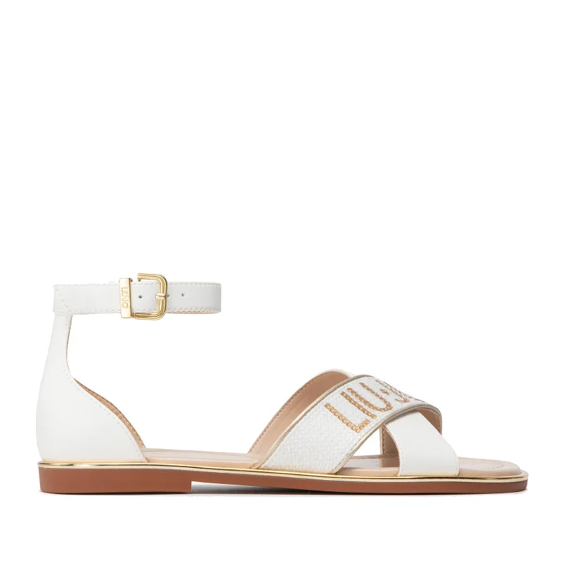 Scarpe Donna LIU JO linea Sally 18 Sandali Flat color Latte con Strass e Logo