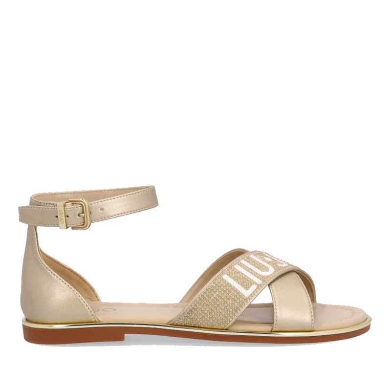 Scarpe Donna LIU JO linea Sally 18 Sandali Flat color Platino con Strass e Logo