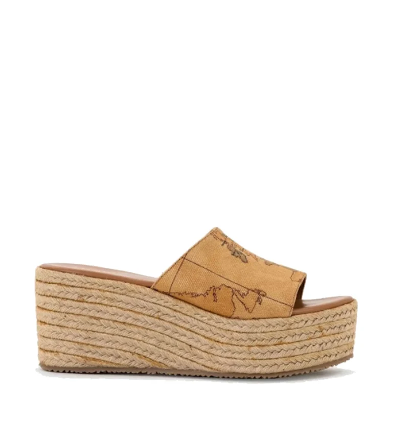 Scarpe Donna 1A Classe Alviero Martini Ciabatta con Zeppa in Canvas Geo Classic con Zeppa 0201