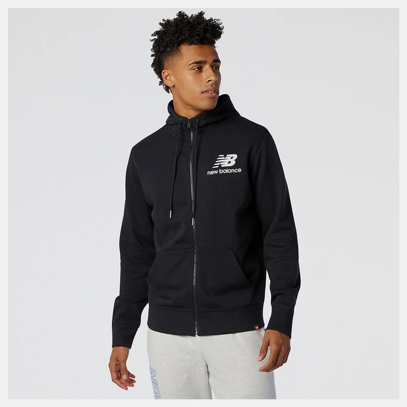 Felpa Uomo con Cappuccio NEW BALANCE linea Essentials Stacked Full Zip colore Black