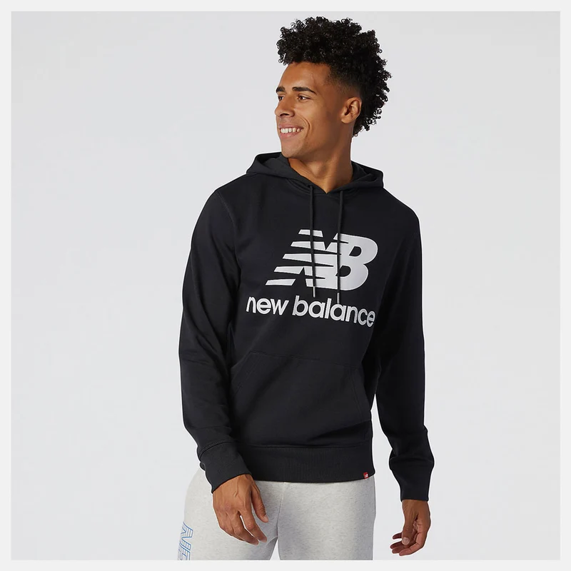 Felpa Uomo con Cappuccio NEW BALANCE linea Essentials Stacked Logo colore Black