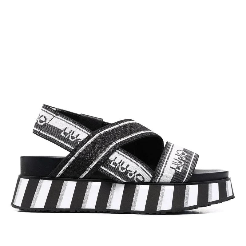 Scarpe Donna LIU JO Sandali Platform con Logo Jacquard in Lurex colore Nero