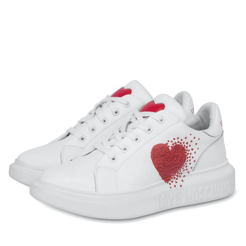 Scarpe Donna LOVE MOSCHINO Sneakers in Pelle Bianca linea Exploding Heart